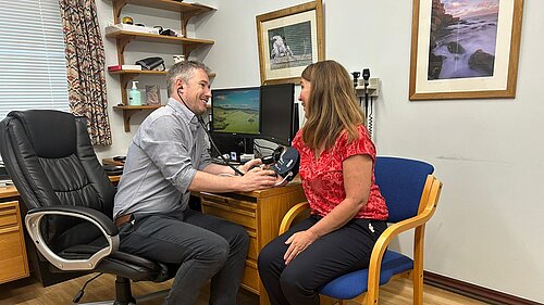 Vikki having her blood pressure taken by a Wimborne GP