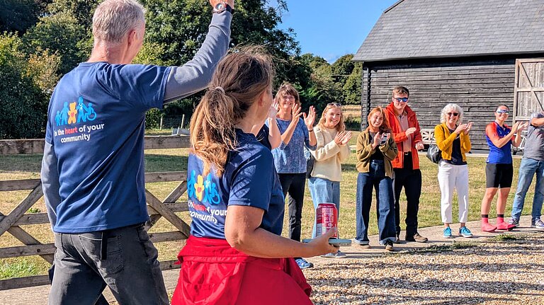 Vikki crosses the finish line of her Alternative triathlon